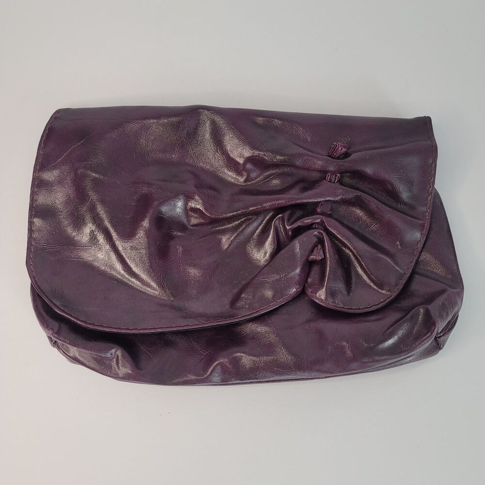 Purple Ruched Rose Clutch Bag Fabric Magnetic Flap Inner Zipper Pouch Handbag